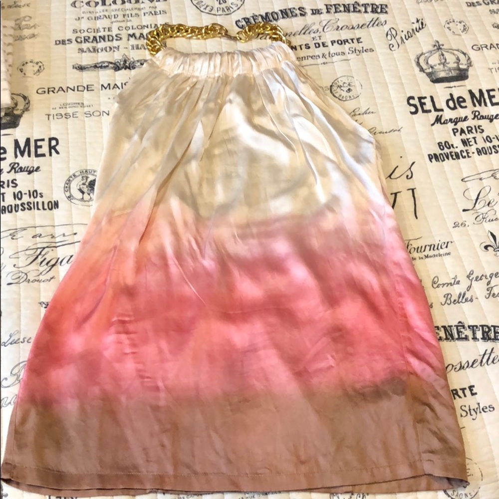 100% Silk Ombré Backless Halter Dress